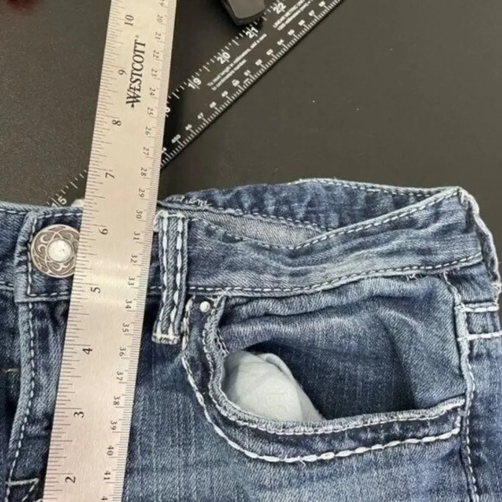 Maurices Womens Jeans Size 30 Premium Denim Blue Dark Wash Bootcut Embroidered - Picture 4 of 14